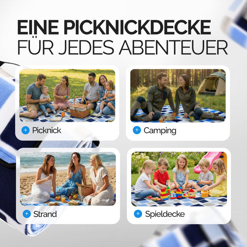 Picknickdecke mit quadratischem Muster in Blau, 2 x 2 m - Bild 4