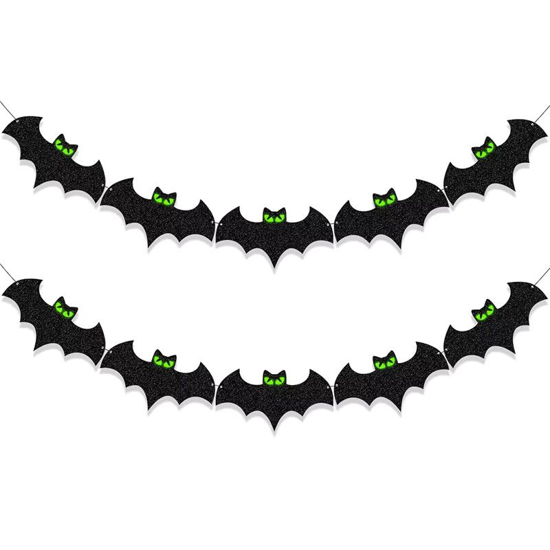 ZQNYCY Halloween Papierbanner mit im Dunkeln leuchtenden Fledermaus-Augen in Schwarz als Hängegirlande zur Dekoration - Bild 5
