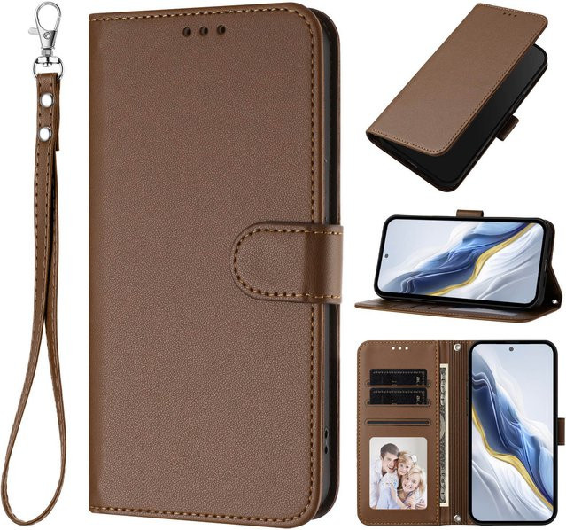Magnetische Lederhülle als Klappbrieftasche mit Lanyard für Samsung Galaxy A06 A05S A15 A16 A17 A25 A26 A35 A36 A55 A56 (4G/5G), Farbe: Braun - Bild 1