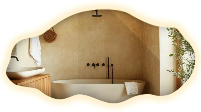 Wallfluent Spiegel mit LED-Beleuchtung in organischer Form, Warmweiß 3000K, B: 40 cm, H: 80 cm - Bild 1