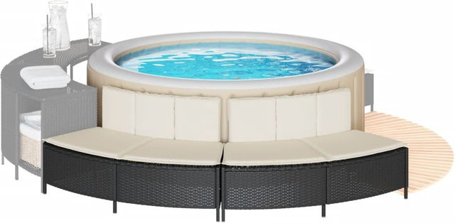 vidaXL Whirlpool-Bänke mit Auflagen, 2 Stück, Schwarz, Polyrattan - Bild 3