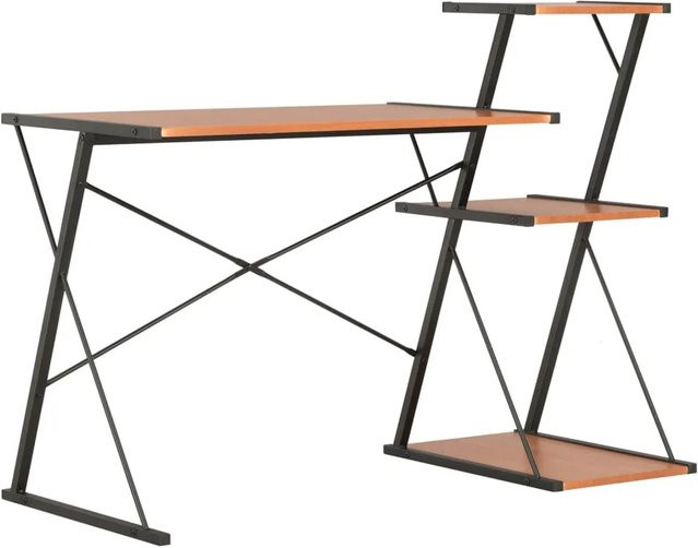 vidaXL Schreibtisch mit Regal in Schwarz und Braun, moderner Computer-Schreibtisch für das Home-Office, B/T/H: 116 x 50 x 93 cm - Bild 1