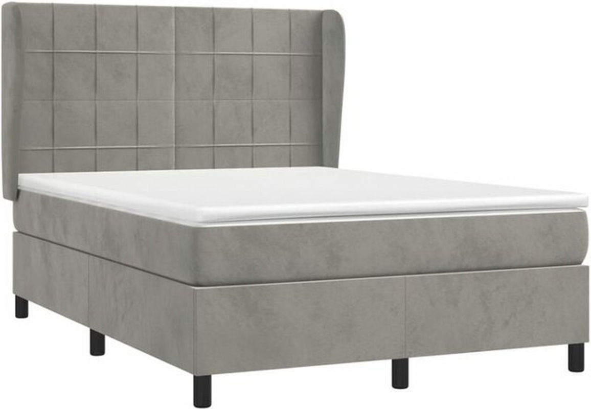 Vidaxl Boxspringbett mit Matratze aus Samt in Grau B/T/H: 140 x 190 x 118 cm - Bild 1