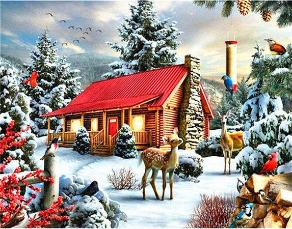 FIYO 5D-Diamantgemälde Weihnachten Landschaft in Grau und Multicolour, B/H: 30 x 20 cm