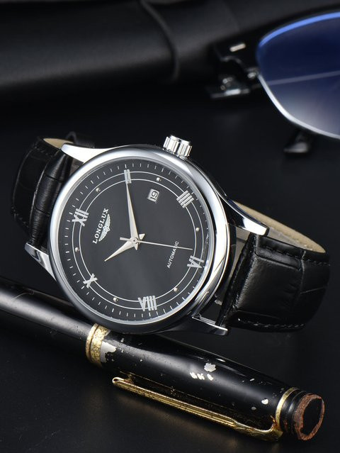 LONGLUX Armbanduhr Automatik, Edelstahl, Leder, Weiß, Herren - Bild 1