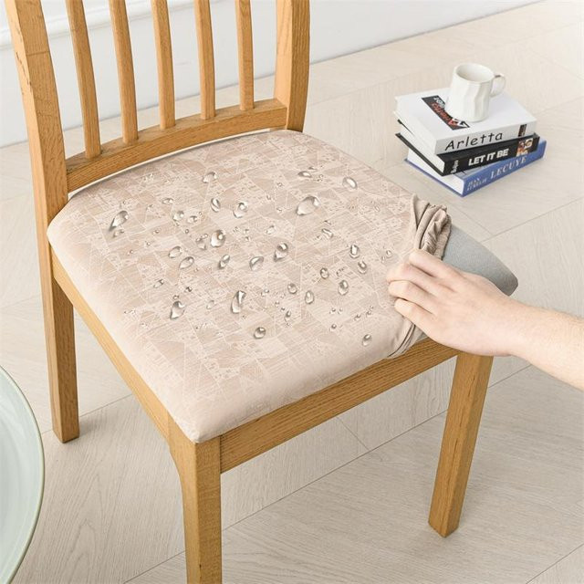 Yiran bag Wasserdichter Stuhlbezug aus PU-Kunstleder, elastischer Sitzbezug für Esszimmerstühle, Beige, 6 Stück - Bild 1