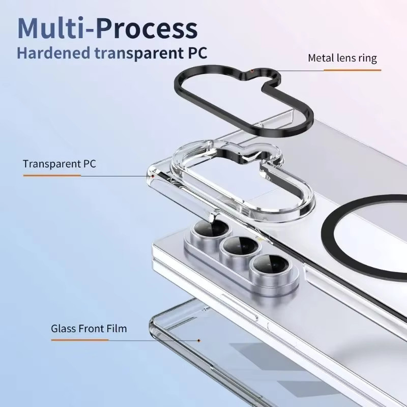 Transparente Magnet-Schutzhülle mit Metall-Linsenschutz für Samsung Galaxy Z Fold 8 7 6 5 4 Ultra, inklusive kabellosem Laden, Blau - Bild 4