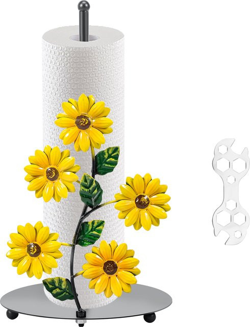 Everso Küchenrollenhalter aus Metall im Vintage-Stil mit Sonnenblumen-Dekor in Gelb, B/T/H: 18,0 x 33,0 x 1,0 cm - Bild 1