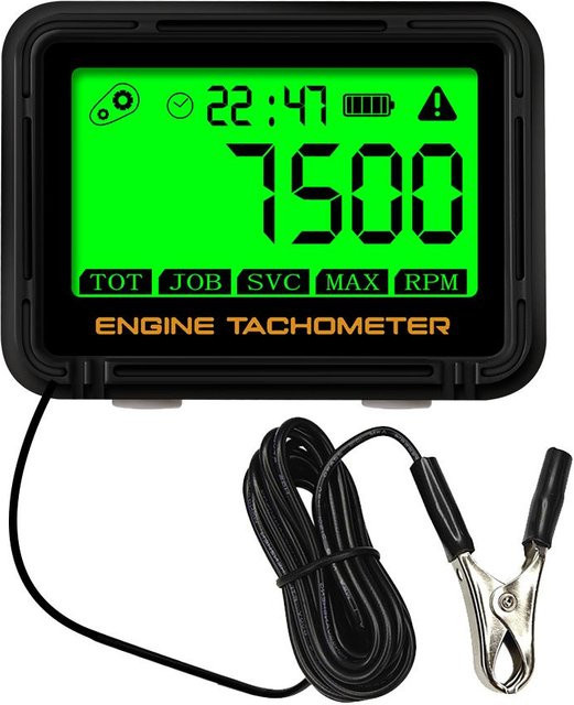 Digitaler induktiver Motordrehzahlmesser von Meiteai-Car&Motor mit Betriebsstundenzähler und LCD-Anzeige in Grün - Bild 1