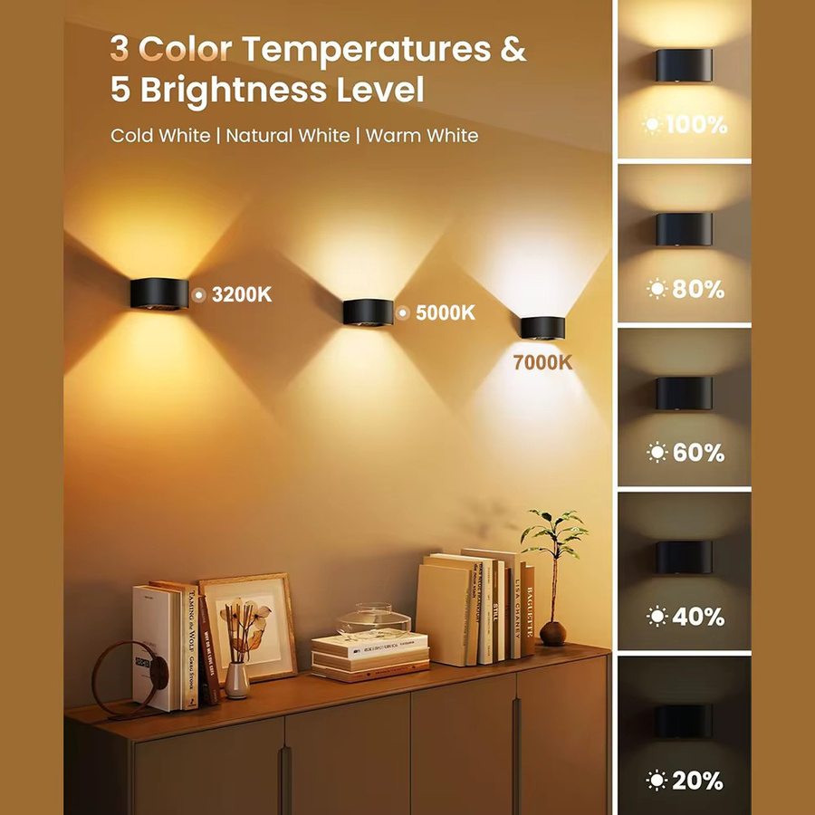 UMEXUS 2er-Set LED Wandleuchten mit Bewegungssensor, Schwarz, Up-and-Down Licht, 3 Farbtemperaturen und einstellbarer Helligkeit, wiederaufladbar - Bild 5