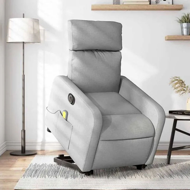 Vidaxl Elektrischer Massagesessel mit Aufstehhilfe in Grau aus Stoff und Metall - Bild 1