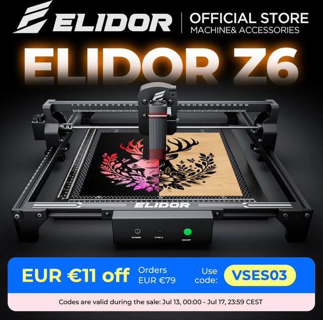 ELIDOR Z6 6W Lasergravierer und Schneidemaschine mit CNC-Dioden-Technologie für Holz und Acrylglas, Arbeitsbereich: 300 x 300 mm - Bild 1