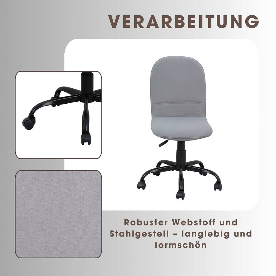 Drehstuhl TROLLY von byLIVING in Schwarz und Grau aus Stoff und Metall für Home-Office und Kinderzimmer - Bild 2
