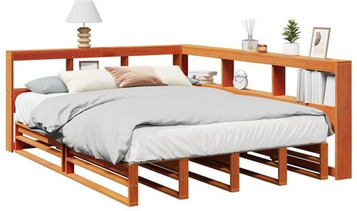 Massivholzbett aus Kiefer mit Regal von Vidaxl in Braun, B/T/H: 150 x 200 x 80 cm - Bild 1