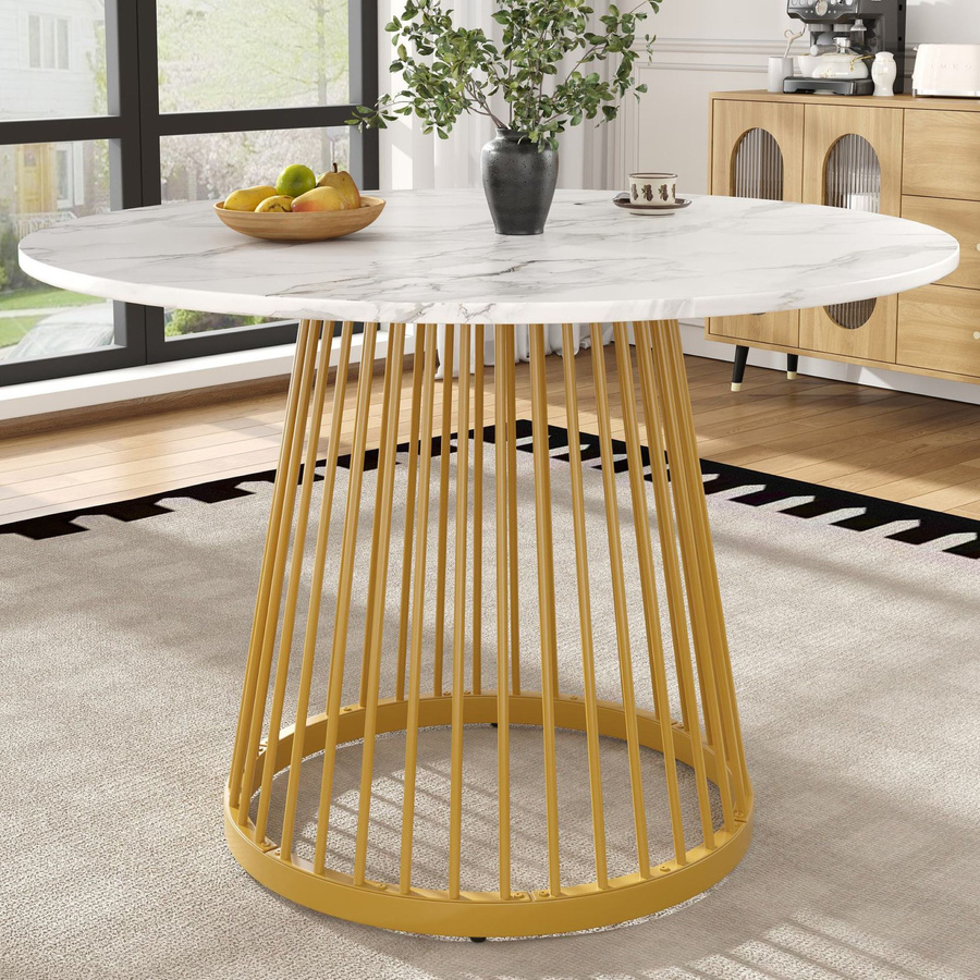 Runder Esstisch FC in Weiß und Gold mit MDF-Tischplatte und Metallbeinen, B/T/H: 80 x 80 x 76 cm - Bild 2