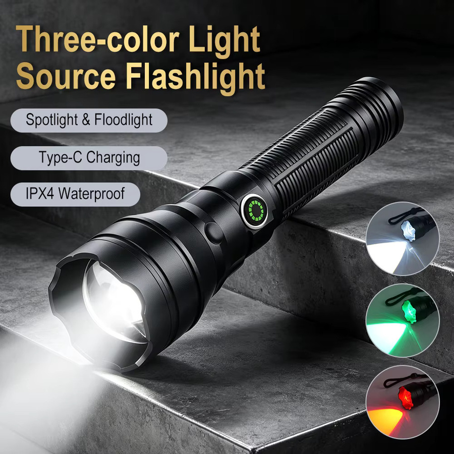 BORUiT Hochleistungs-LED-Taschenlampe in Schwarz mit 800 lm, zoombar und wiederaufladbar via Typ-C - Bild 2