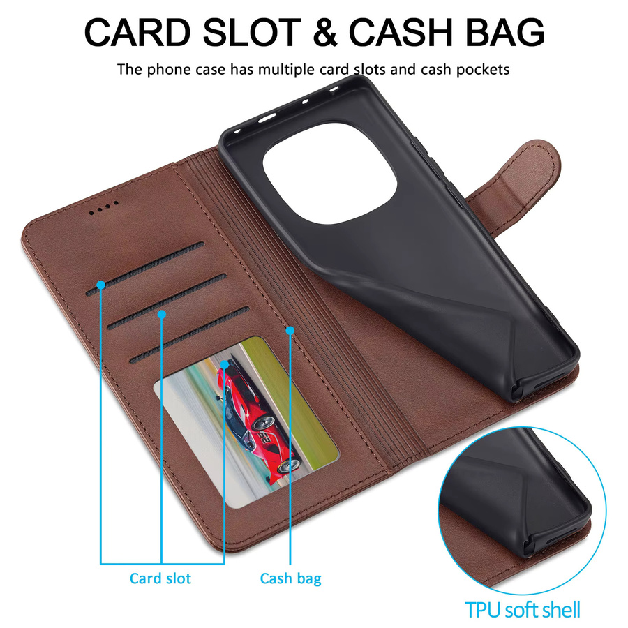 Luxuriöse PU-Leder Handyhülle im Flip-Design für Xiaomi Redmi Note 15, Redmi Note 14 Pro + Plus und Redmi 14C als Brieftasche mit Kartenetui, Stoßfest, Grau oder Braun - Bild 6