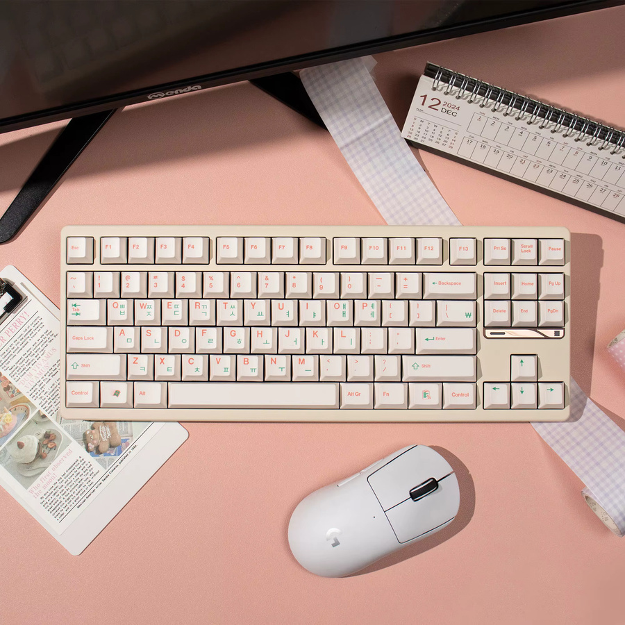 Venit Keys Tastenkappen-Set mit 144 PBT-Tasten im Cherry Profile, Dye-Sublimated, Rot-Grüne Schrift für MX mechanische Tastaturen, Korea und Englisch Layout - Bild 1