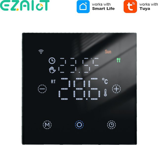 EZAIOT Tuya Smart Home WiFi Thermostat in Schwarz mit Glasoberfläche zur Fernsteuerung von Gaskesseln, Wasser- und elektrischen Fußbodenheizungen, kompatibel mit Alexa und Google Home - Bild 1