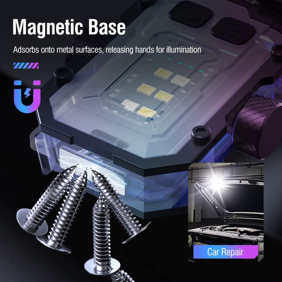 BORUiT Mini-Schlüsselanhänger-Taschenlampe mit Magnet und rotem sowie blauem Warnlicht, Schwarz - Bild 5