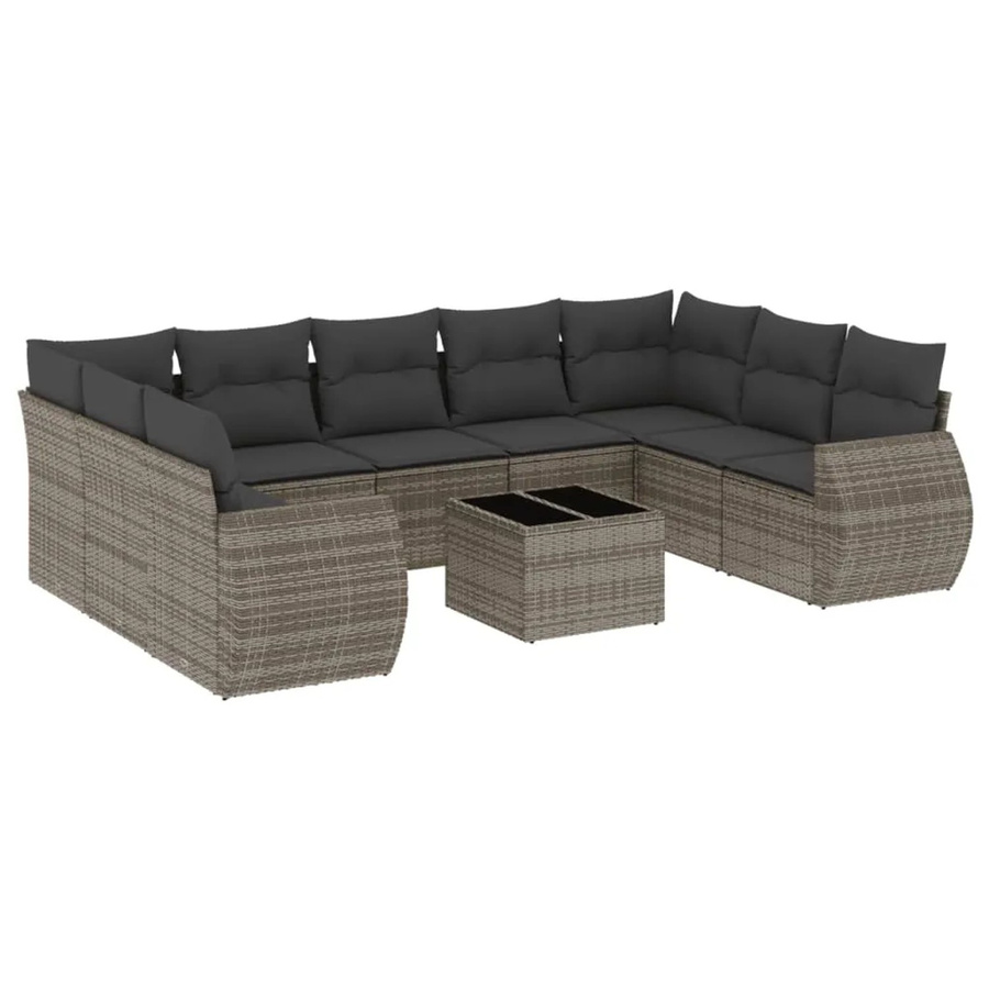 vidaXL 10-tlg. Garten-Sofagarnitur in L-Form aus Polyrattan mit Kissen in Grau - Bild 2