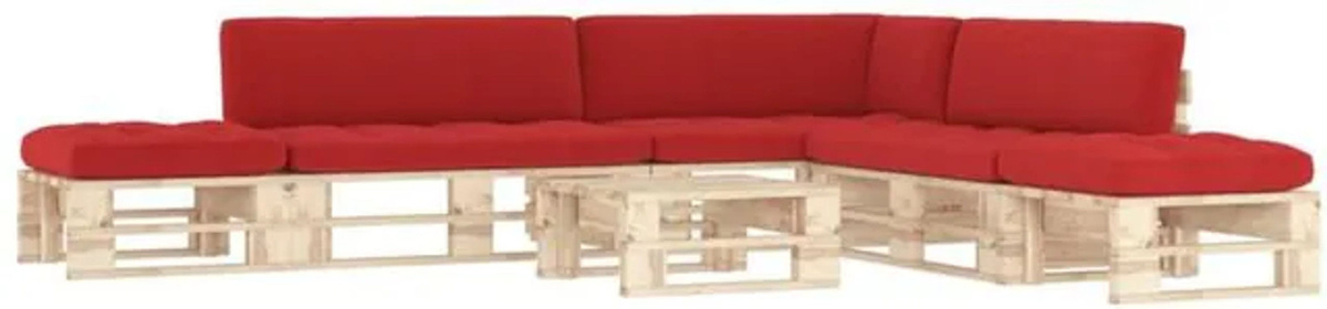 6-tlg. Paletten-Lounge-Set vidaxl aus imprägniertem Kiefernholz mit roten Kissen in Landhaus- und Modern-Optik - Bild 1