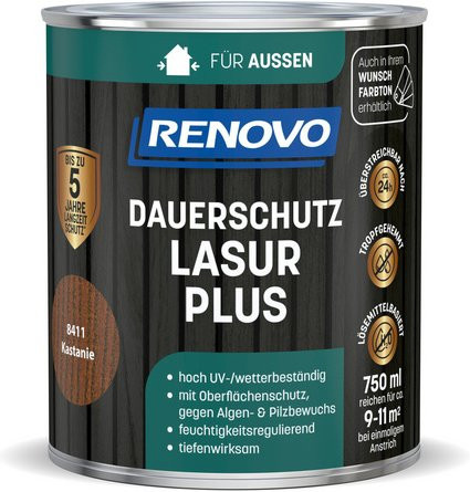 RENOVO Dauerschutzlasur PLUS Holzschutzlasur Kastanie 8411 Braun 0,75 l - Bild 1