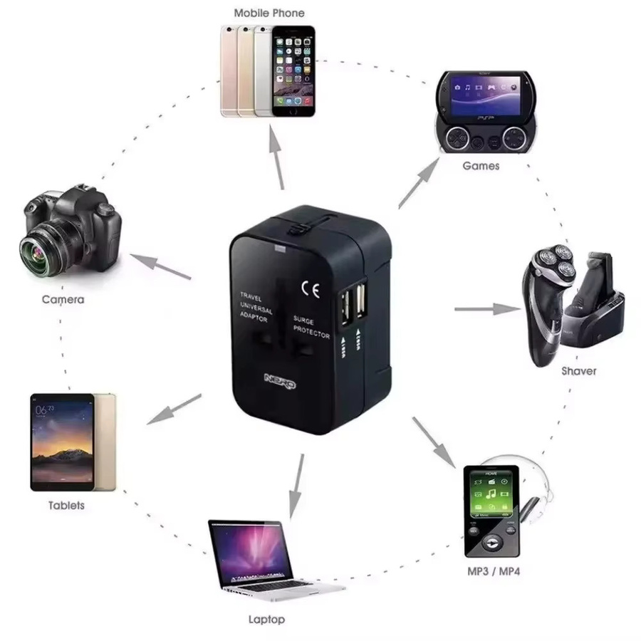 HKLAMIN Universeller Reiseadapter mit Schnellladung und Dual USB-A in Schwarz - Bild 6