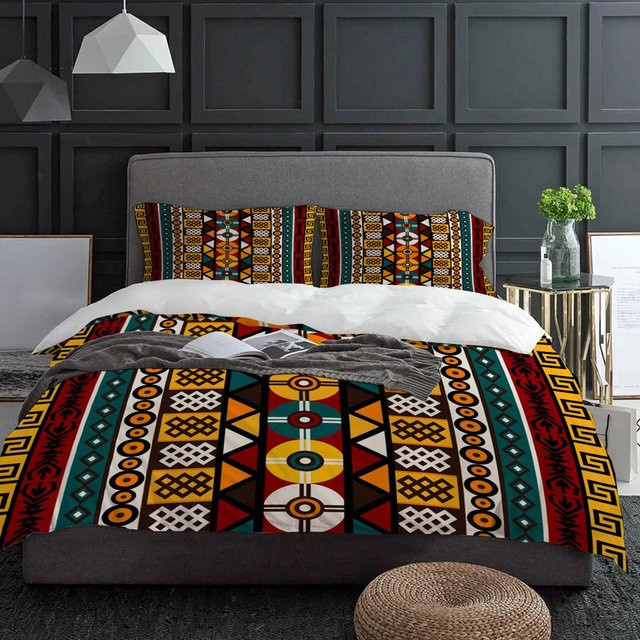 Binchi Fitness 3-teiliges Bettwäscheset mit exotischem Kunst-Rundfarben-Retro-Design, Material Mikrofaser/Polyester, Mehrfarbig, B/H: 135 x 200 cm - Bild 1