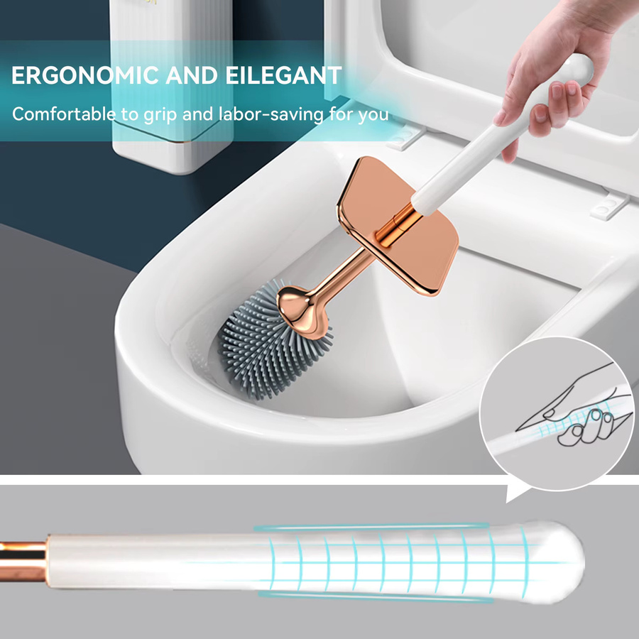 Aokala Toilettenbürsten-Set aus Silikon mit Halter in Weiß und Gold - Bild 6