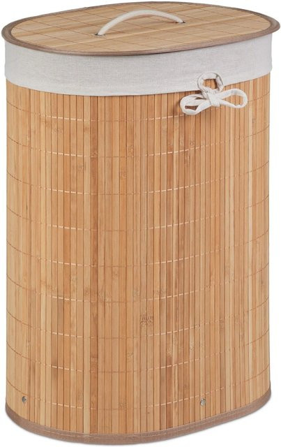 Relaxdays Wäschekorb aus Bambus mit Deckel, Natur, B/T/H: 55 x 42 x 32 cm - Bild 1