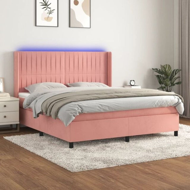Vidaxl Boxspringbett mit Matratze aus Samt in Rosa und Weiß, Modernes Design, B/T: 160 x 200 cm - Bild 1