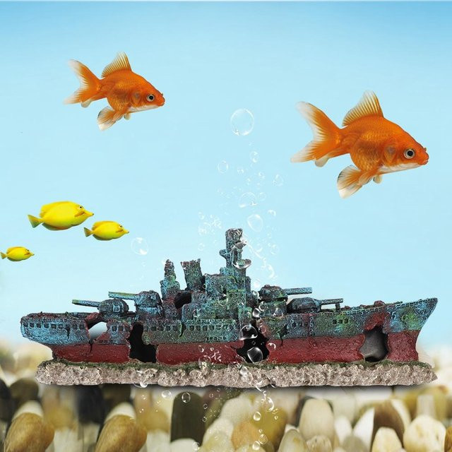 mfySpace Aquarium Dekoration Versunkenes Schlachtschiff Wrack aus Harz in Multicolor, B/T/H: 18,0 x 9,5 x 1,0 cm - Bild 1