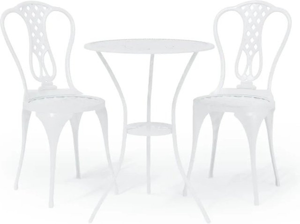 vidaXL 3-tlg Bistro-Set aus Aluminiumguss in Weiß mit Blumenmuster für Garten, Hof und Terrasse