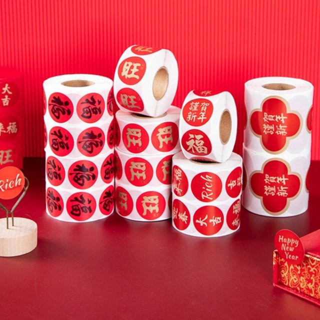 Dekorative Siegelrolle mit Neujahrs-Aufklebern in Rot für deine DIY-Geschenkverpackung, Durchmesser: 2,5 cm - Bild 1