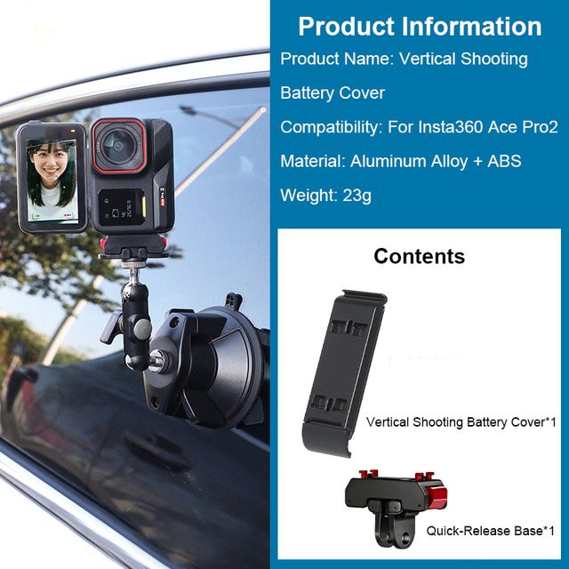 Insta360 Ace Pro 2 Batterieabdeckung aus Aluminiumlegierung in Schwarz mit Schnellverschluss-Adapter für vertikales Schießen - Bild 1
