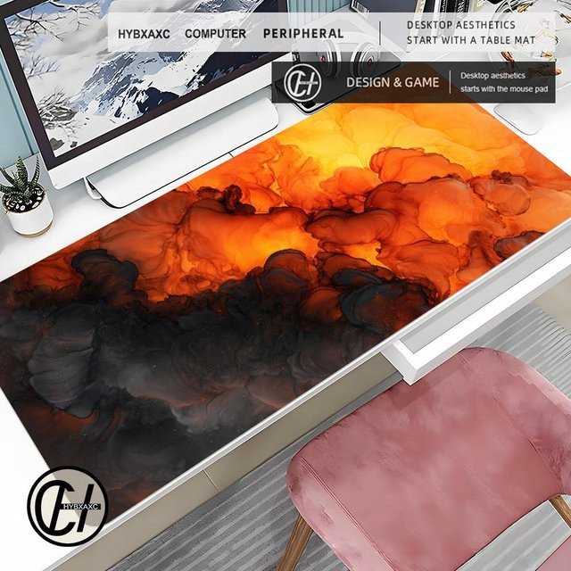 Sparks Gaming-Mauspad mit abstraktem Wolken-Design in Gold und Orange, B/T: 80 x 30 cm - Bild 1