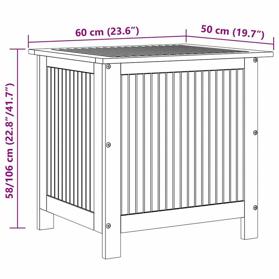 vidaXL Garten-Aufbewahrungsbox aus Akazien-Massivholz in Braun, B/T/H: 60 x 50 x 58 cm - Bild 4