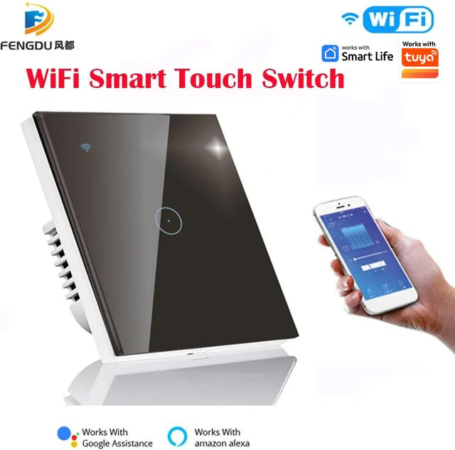 Tuya Smart WLAN Touch-Glas-Wandschalter mit Alexa Sprachsteuerung, 1/2/3/4-fach Ausführung, Farbe: Weiß - Bild 1