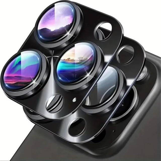 3D Vollmetall-Kameralinsenschutz aus gehärtetem Glas für Apple iPhone 16 15 14 Pro Max Plus in Purple - Bild 1