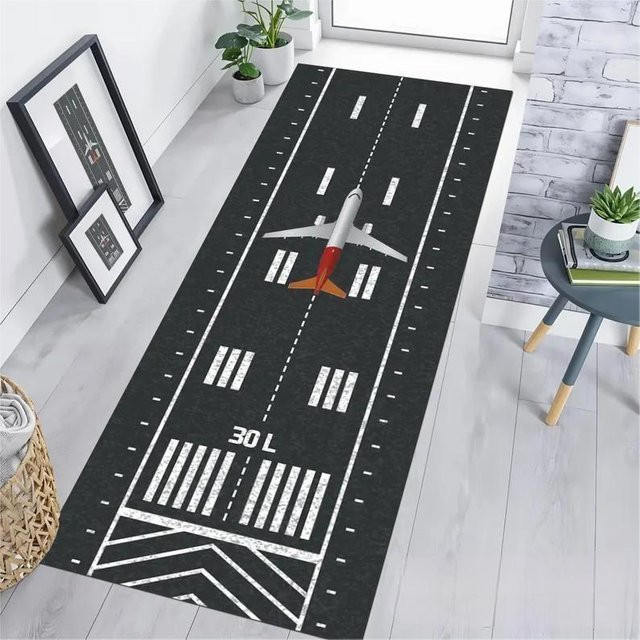 Lodestar Teppichläufer Flugzeug Landebahn in Schwarz, B/L: 50 x 150 cm - Bild 1