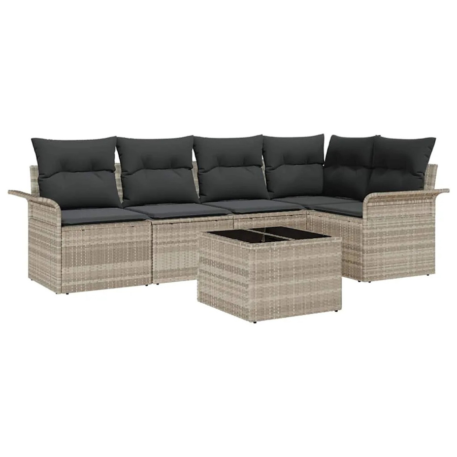 vidaXL Garten-Sofa-Set aus Poly-Rattan in Hellgrau, 6-teiliges L-Shape Lounge-Set mit Kissen und Tisch - Bild 2