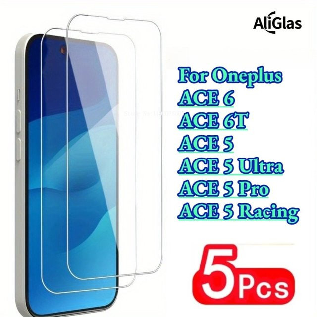 5er Pack OnePlus Ace 5 Pro 5 Ultra 5 Racing Front Screen Protector aus gehärtetem Glas mit 9H Härte, transparent - Bild 1