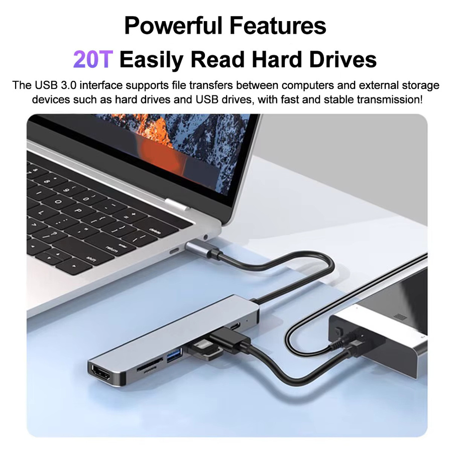 Congdi USB-C-Hub mit 4K HDMI, PD-Schnellladung und USB 3.0/2.0 Ports für MacBook, iPad und Samsung in Multicolor - Bild 4