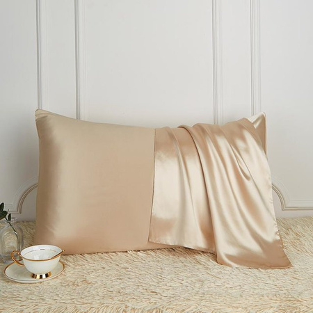 Natürlicher Maulbeerseiden-Kissenbezug aus reiner Seide und atmungsaktiver Lyocell-Faser, Farbe: Gold, B/H: 48 x 74 cm