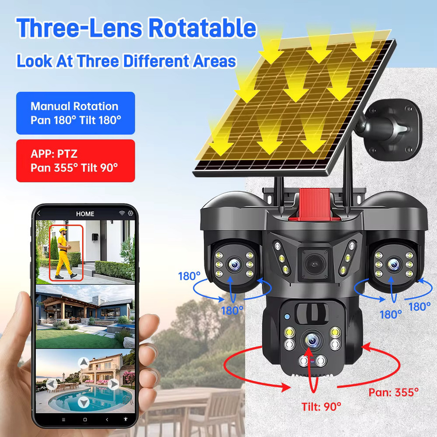 DiFang V380 Pro Solar Kamera mit 10X Zoom und Drei-Bildschirm-Anzeige, WiFi und 4G SIM Karte, Schwarz - Bild 5