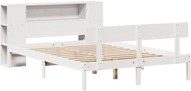 vidaXL Massivholzbett aus Kiefer mit Regal in Weiß, rustikaler Stil, B/T/H: 150 x 200 cm (passend für Matratzen von 140–160 x 200 cm) - Bild 1