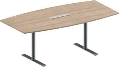 Schäfer Shop Genius Konferenztisch MODENA FLEX in Boot-Form mit T-Fuß Rundrohr und 6-fach Anschluss, Eiche-Dekor und weißalu, Breite: 200 cm, Höhe: 65-85 cm - Bild 1