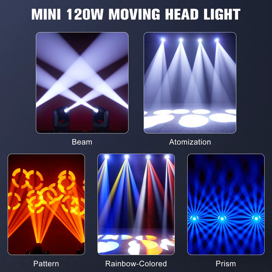 U'King Moving Head Licht 120W DMX RGBW LED Strahler mit Halo-Streifen, 7 Gobos, 7 Farben und 3 Prismen in Schwarz, B/T/H: 35,0 x 24,0 cm - Bild 3