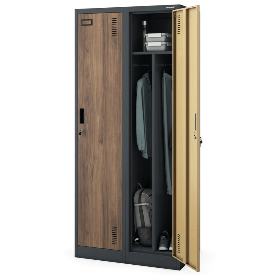 DELUKE Umkleideschrank Spind KACPER mit 2 Abteilen in Anthrazit-Braun, Höhe: 180 cm, Breite: 80 cm, Tiefe: 50 cm - Bild 2